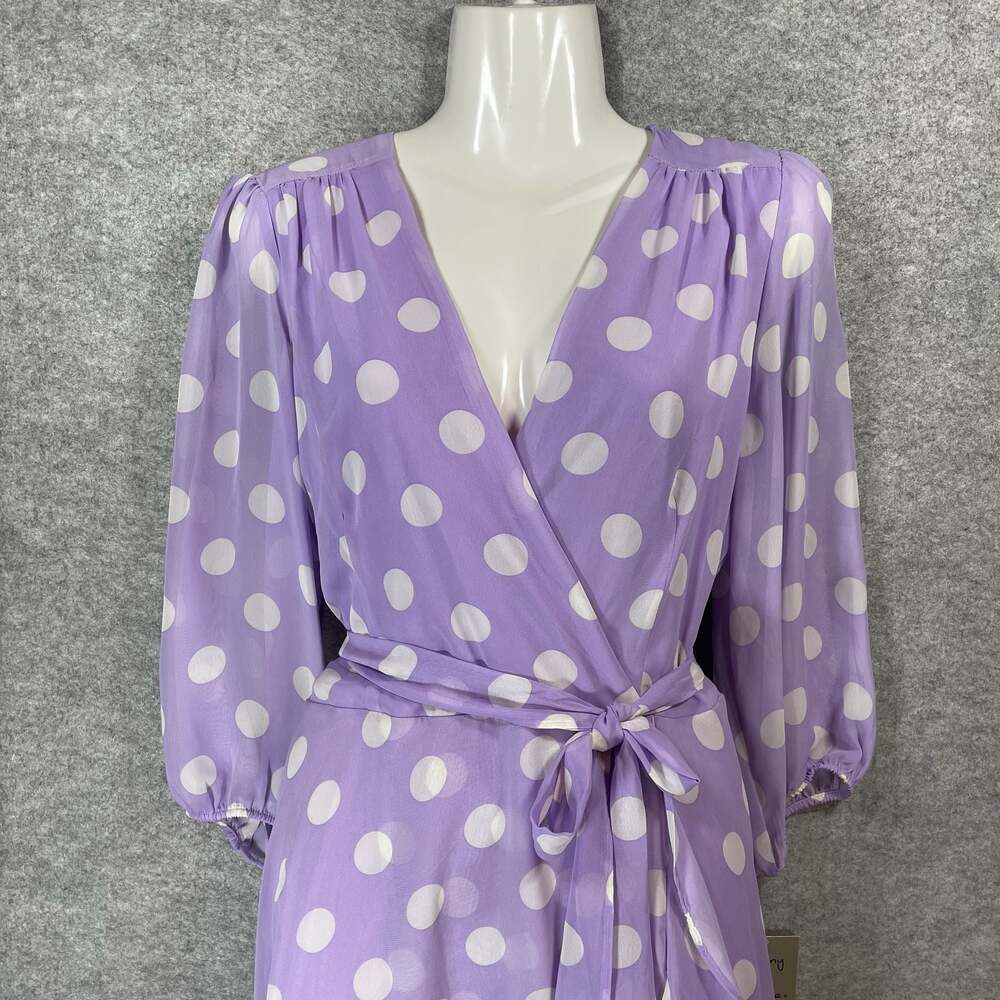 Danny & Nicole‎ Petite Size 14P Purple Polka Dot Chiffon V-Neck Wrap Style Dress